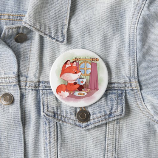 Aquarellfuchs mit Tee und Biskuits Button (Beispiel)