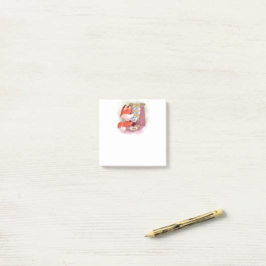 Aquarellfuchs mit Tee und Biskuits Post-it Klebezettel (Auf Schreibtisch)