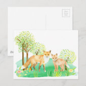 Aquarellfuchs und -kit postkarte (Vorne/Hinten)