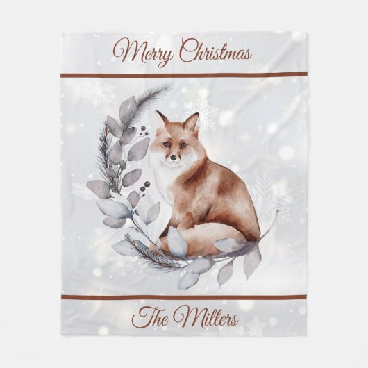Aquarellfuchs und Schneeurlaub Fleecedecke (Vorderseite)