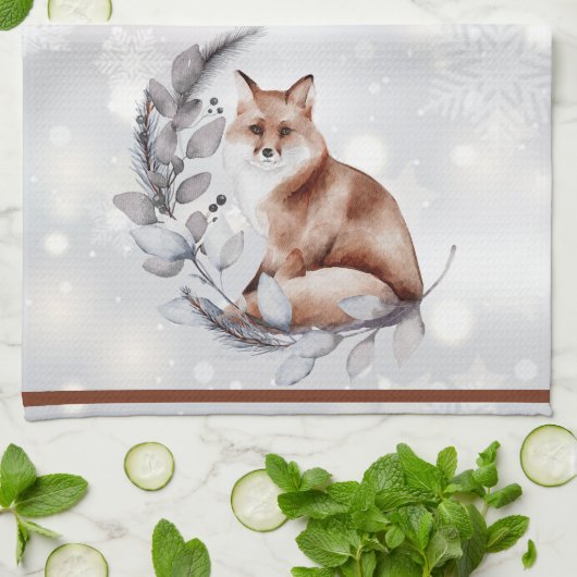 Aquarellfuchs und Schneeurlaub Geschirrtuch (Gefaltet)