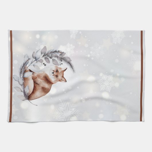 Aquarellfuchs und Schneeurlaub Geschirrtuch (Horizontal)