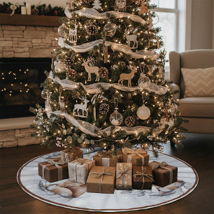 Aquarellfuchs und Schneeurlaub Polyester Weihnachtsbaumdecke