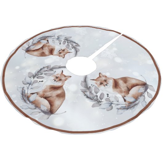 Aquarellfuchs und Schneeurlaub Polyester Weihnachtsbaumdecke (Schrägansicht)