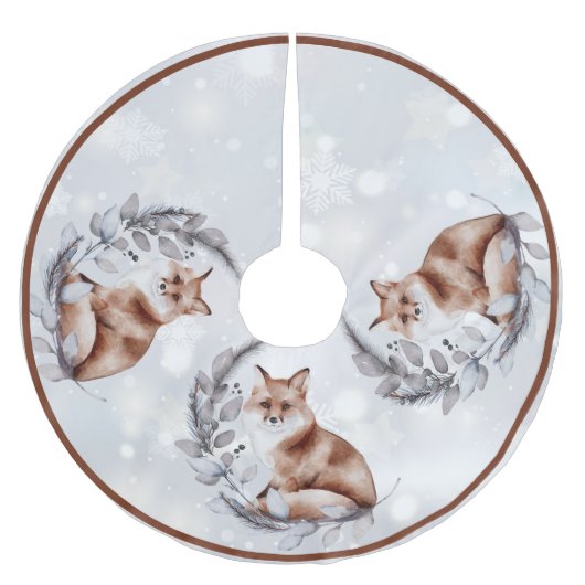 Aquarellfuchs und Schneeurlaub Polyester Weihnachtsbaumdecke (Vorderseite)