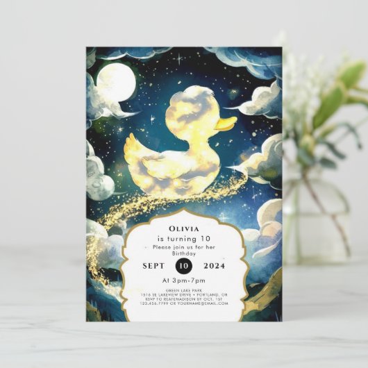 AquarellFun Duckling Geburtstag Einladung (Stehend Vorderseite)