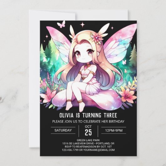 AquarellFun Fairy Geburtstag Einladung (Vorderseite)