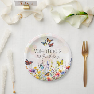 AquarellFun Farbenfrohe Wildblumen & Schmetterling Pappteller