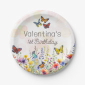 AquarellFun Farbenfrohe Wildblumen & Schmetterling Pappteller (Vorderseite)