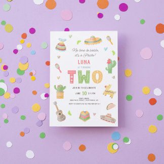 AquarellFun Mexikanisches Fiesta 2. Geburtstags-Pa Einladung