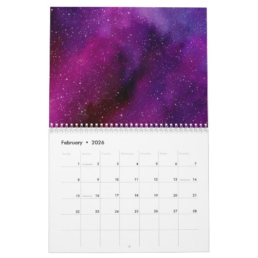 Aquarellgalaxien lila rosa Custom 2025 Kalender (Feb 2026)