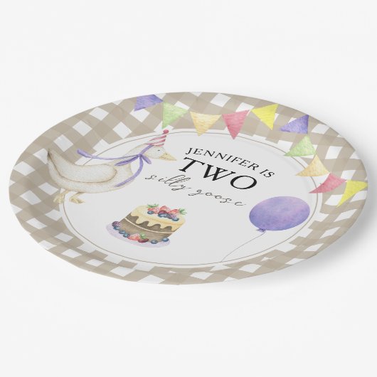 Aquarellgans 2. Geburtstag Pappteller (Schrägansicht)