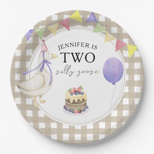 Aquarellgans 2. Geburtstag Pappteller (Vorderseite)