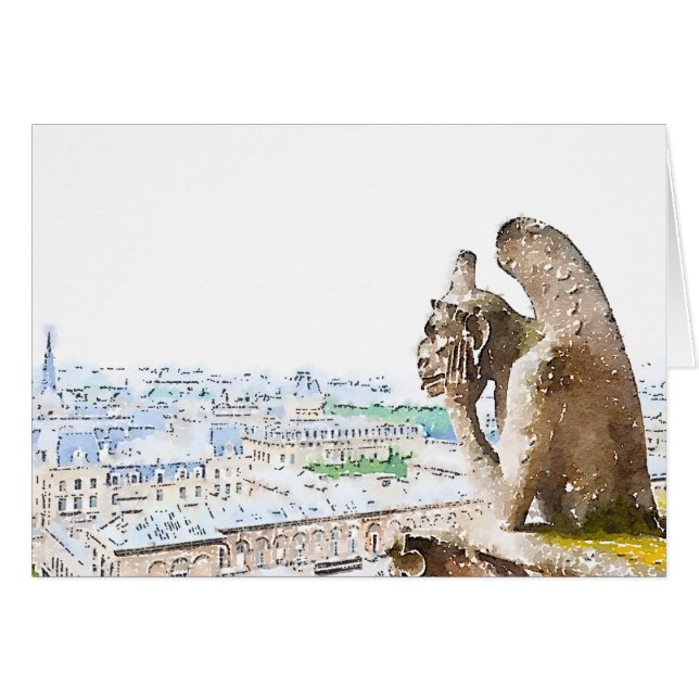 Aquarellgargoyle von Notre Dame (Vorderseite (Horizontal))