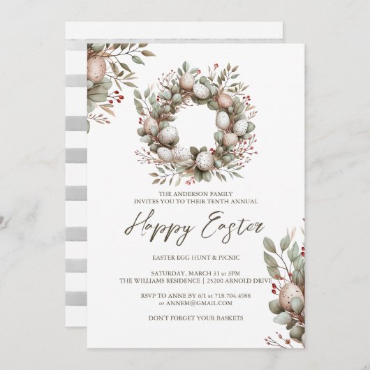 Aquarellgarland | Osterpikant und Eierjagd Einladung (Vorne/Hinten)