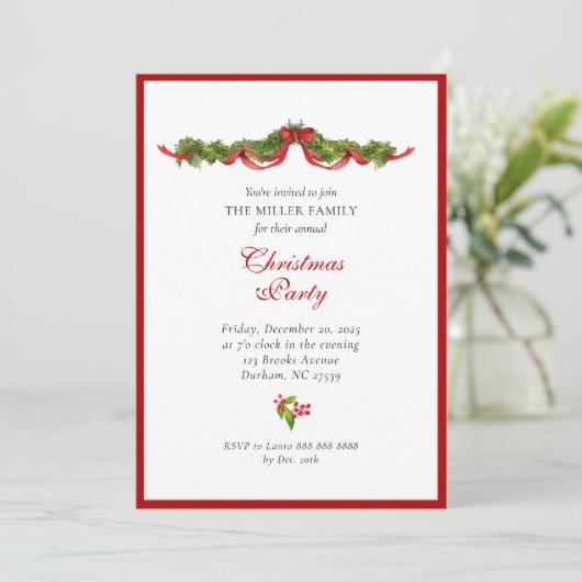 Aquarellgarland und Bugs Weihnachten Party Ankündigung (Stehend Vorderseite)