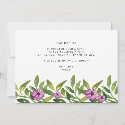 Aquarellgarland wird meine Trauzeugin sein Einladung (Rückseite)