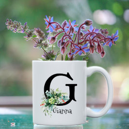 Aquarellgarten Blume Monogramm Kaffee Tasse