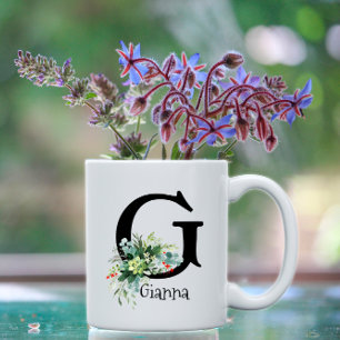 Aquarellgarten Blume Monogramm Kaffee Tasse