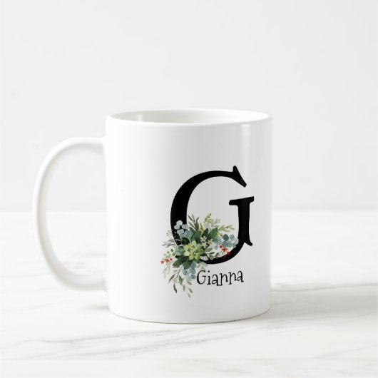 Aquarellgarten Blume Monogramm Kaffee Tasse (Links)