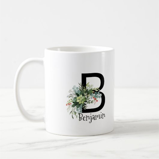 Aquarellgarten Blume Monogramm Schwarzer Kaffee Ta Kaffeetasse (Links)