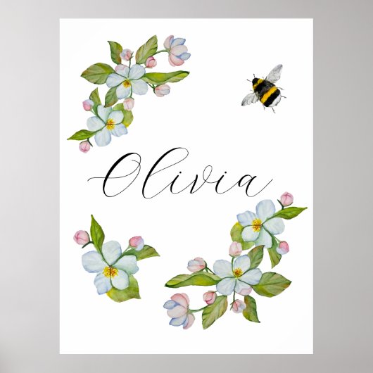 Aquarellgarten Blume und Hummeln. Poster (Vorne)