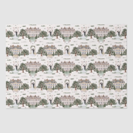 Aquarellgarten & Braut zum Hochzeitsessen Brautpar Seidenpapier (Vorderseite)