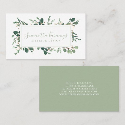 Aquarellgarten Eukalyptus Räume Designer Telefonnummerkarte (Vorne/Hinten)