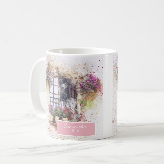 Aquarellgarten Farbige Blume Kaffeetasse (Vorderseite Links)