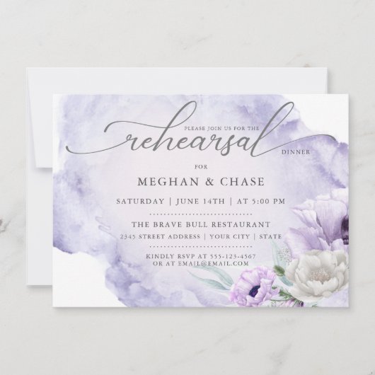 Aquarellgarten Flora Lilac Poppy Einladung (Vorderseite)