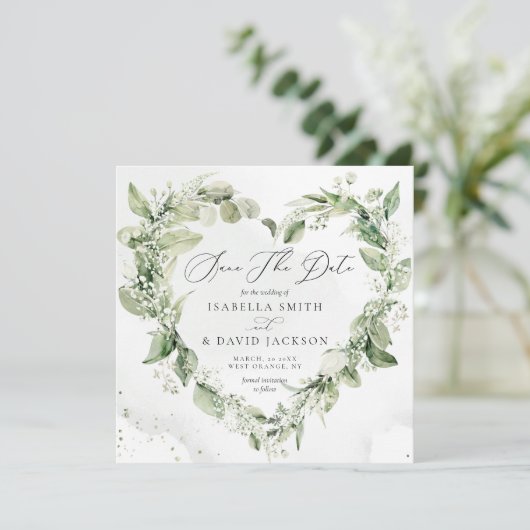 Aquarellgarten Foliage Herz Romantisch Save The Date (Stehend Vorderseite)