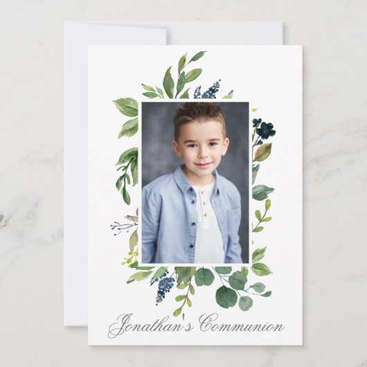 Aquarellgarten Foto Heiliger Kommunion Silver Einladung (Vorderseite)