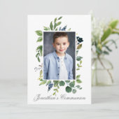 Aquarellgarten Foto Heiliger Kommunion Silver Einladung (Stehend Vorderseite)