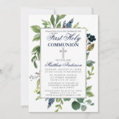 Aquarellgarten Foto Heiliger Kommunion Silver Einladung (Rückseite)