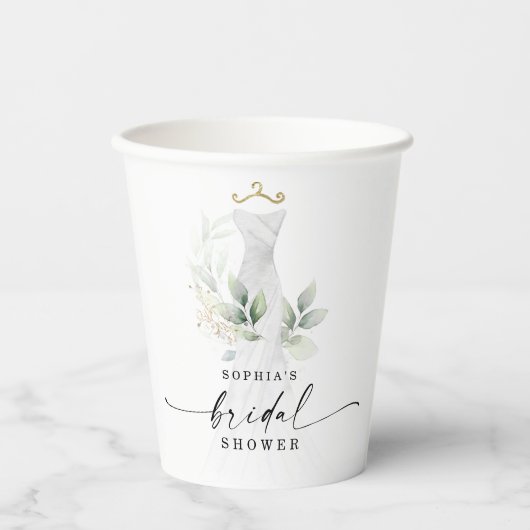 Aquarellgarten Goldenes Brautparty Dekoration Pappbecher (Vorderseite)