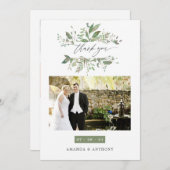 Aquarellgarten Hochzeitsfoto Collage Dankeskarte (Vorne/Hinten)