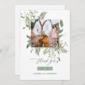 Aquarellgarten Hochzeitsfoto Collage Dankeskarte (Vorne/Hinten)