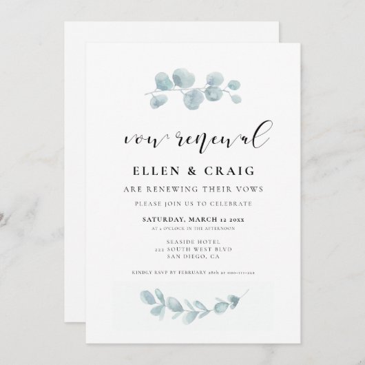 Aquarellgarten Hochzeitstag Erneuerung Einladung (Vorne/Hinten)