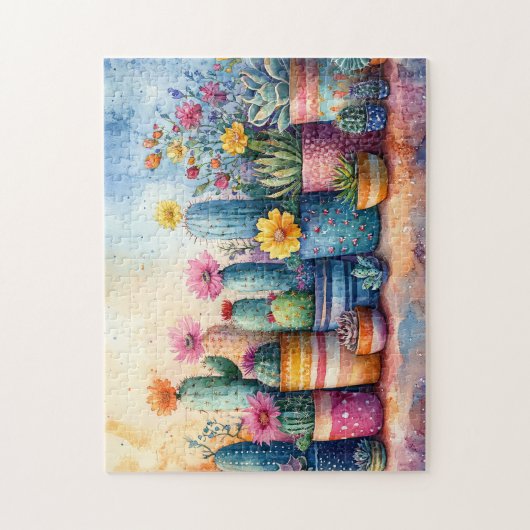 Aquarellgarten Kaktus und Blume Puzzle (Vertikal)