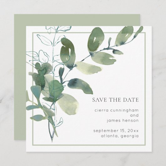 Aquarellgarten Minimale Hochzeit Save The Date (Vorne/Hinten)