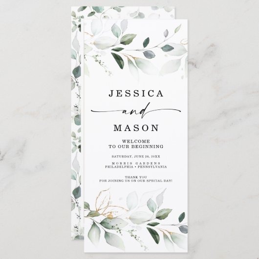 Aquarellgarten mit Gold-Hochzeitsprogramm Programm (Vorne/Hinten)