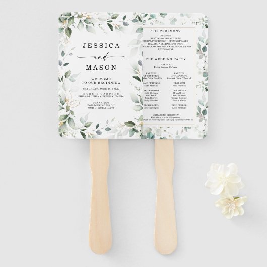 Aquarellgarten mit Gold Wedding Hand Fan Fächer (Vorne und Hinten)