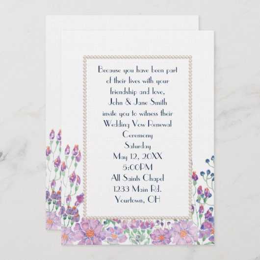 Aquarellgarten mit Perlen Einladung (Vorne/Hinten)