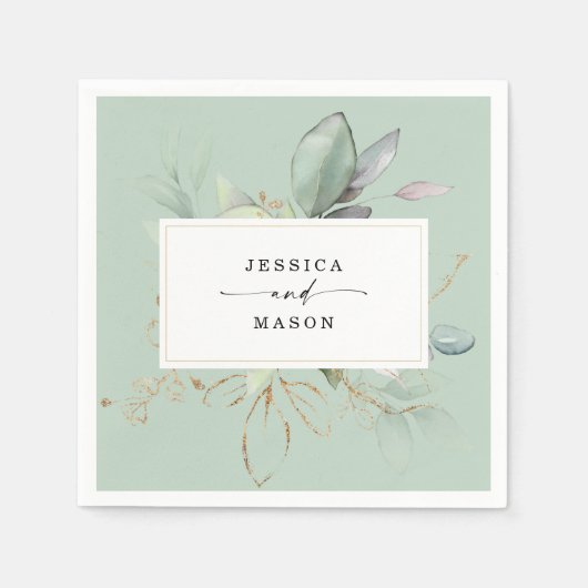 Aquarellgarten mit Sage und Gold Wedding Nickerche Serviette (Vorderseite)