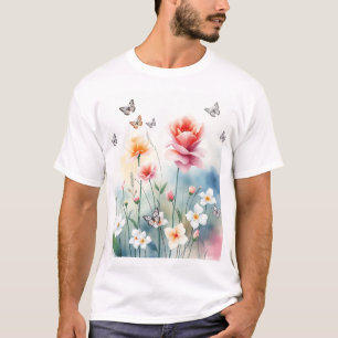 Aquarellgarten mit Schmetterlingen T-Shirt