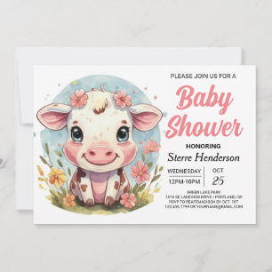 Aquarellgarten Moderne Kuh Babydusche Einladung