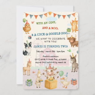 Aquarellgarten Oink Baa Moo Farm zum Geburtstag Einladung