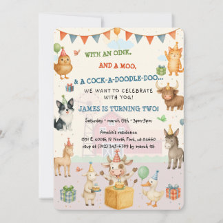Aquarellgarten Oink Baa Moo Farm zum Geburtstag Einladung