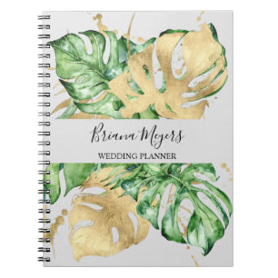 Aquarellgarten Palmen Blätter Gold Business Sand Notizblock