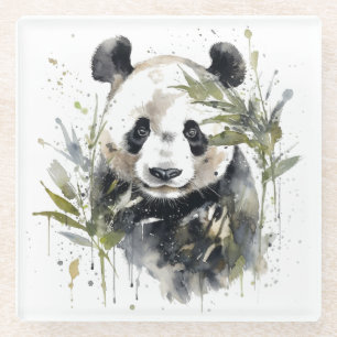 Aquarellgarten Panda Glasuntersetzer